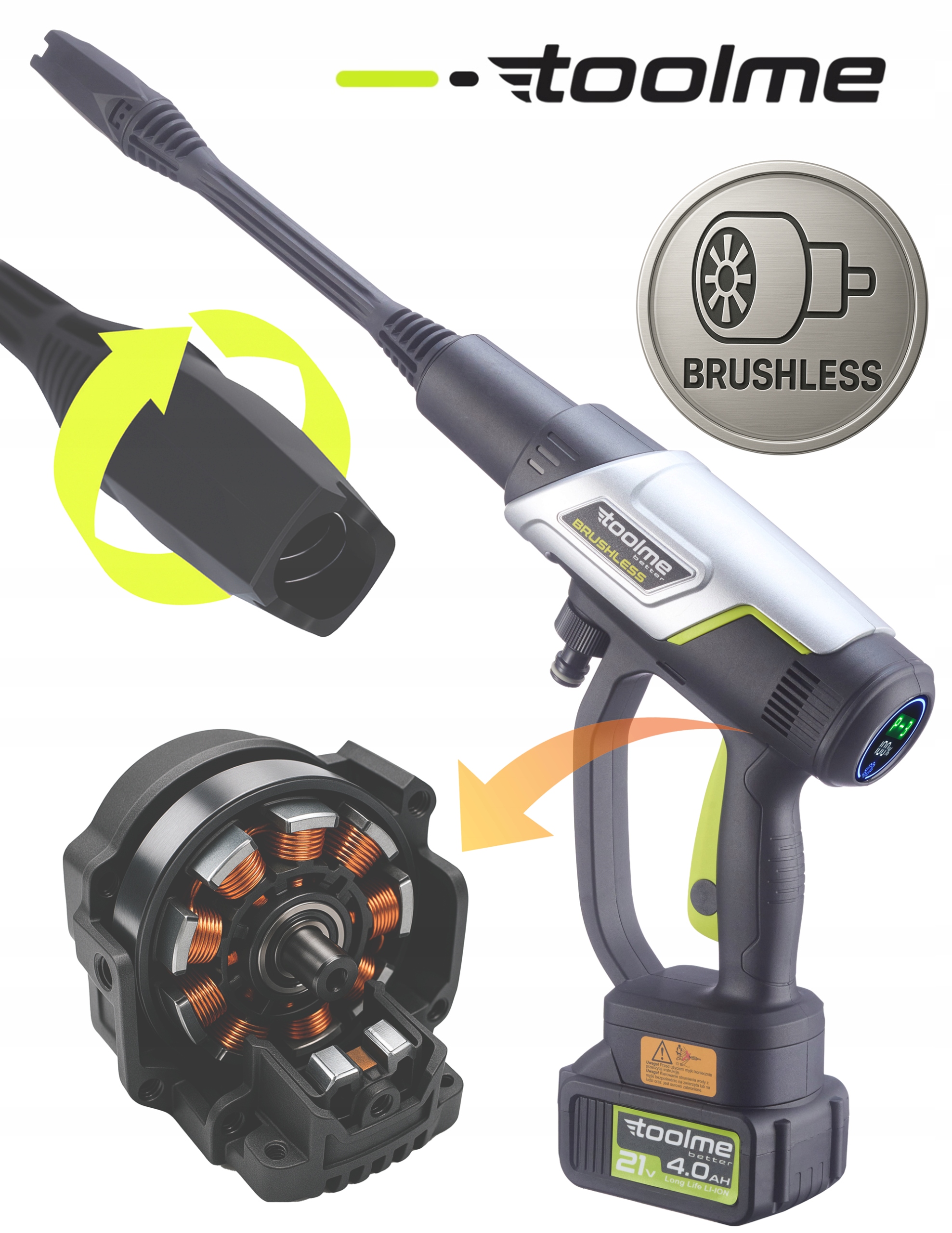  Bezszczotkowa (BRUSHLESS) myjka ciśnieniowa zasilana akumulatorowo.